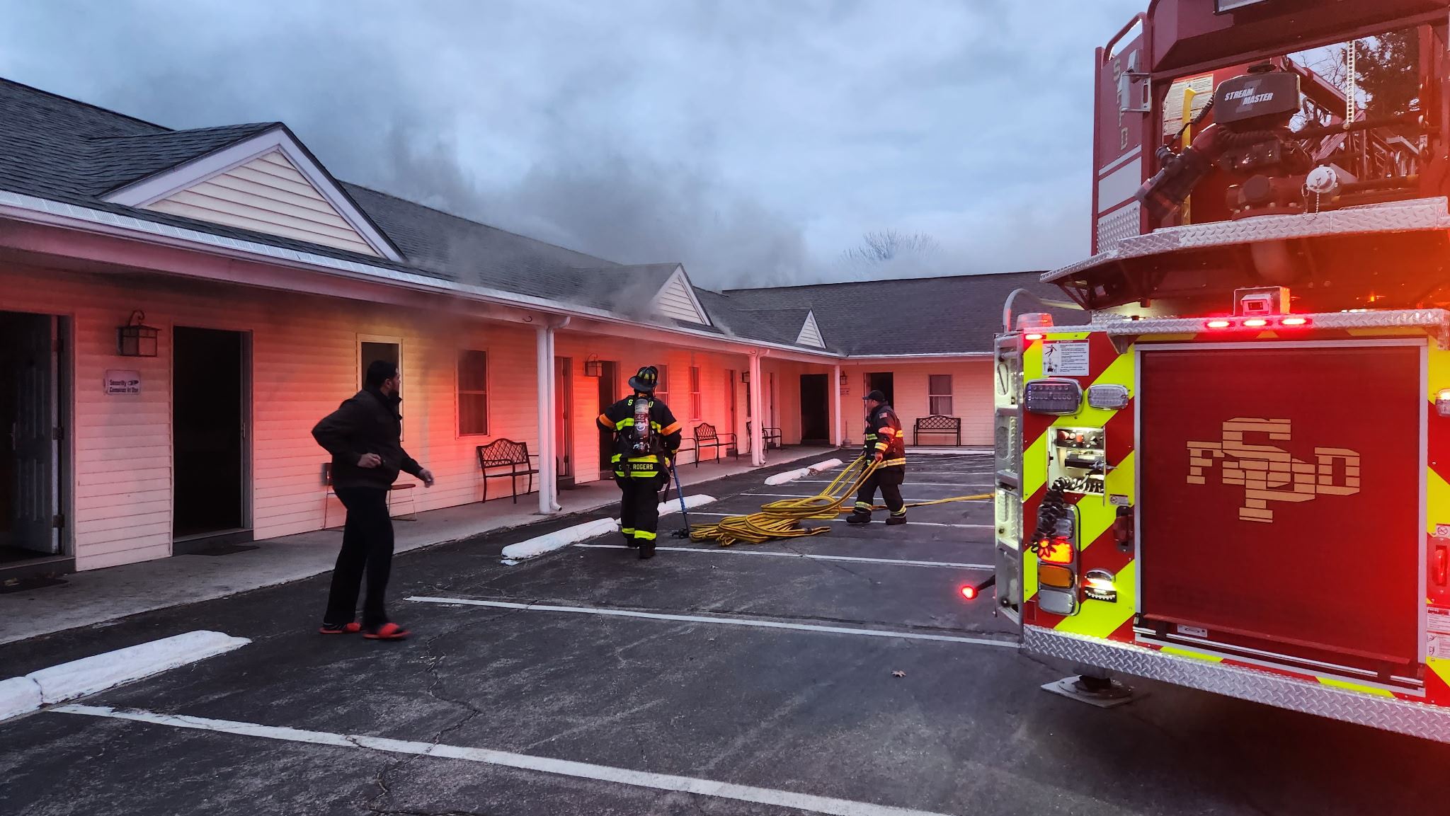 Motel Fire March 25 2025 - Firefighters enter burning building