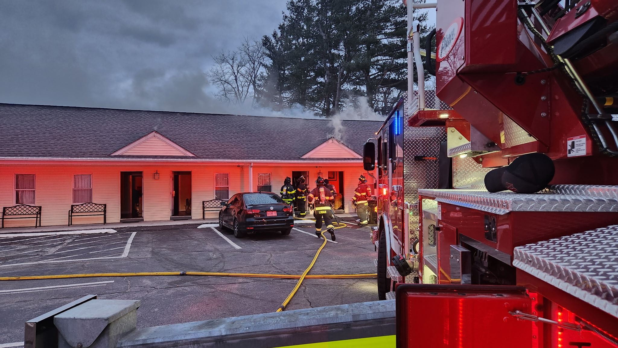 Motel Fire March 25 2025 - Firefighters enter burning building