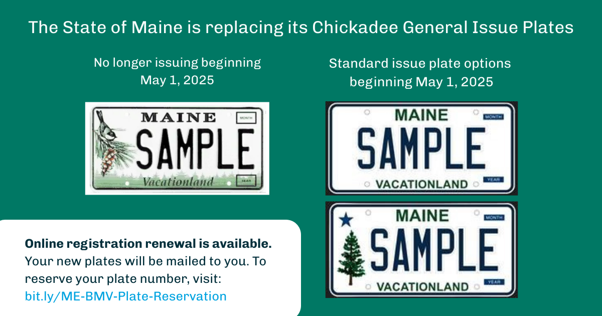 New ME standard issue license plates May 1 2025 