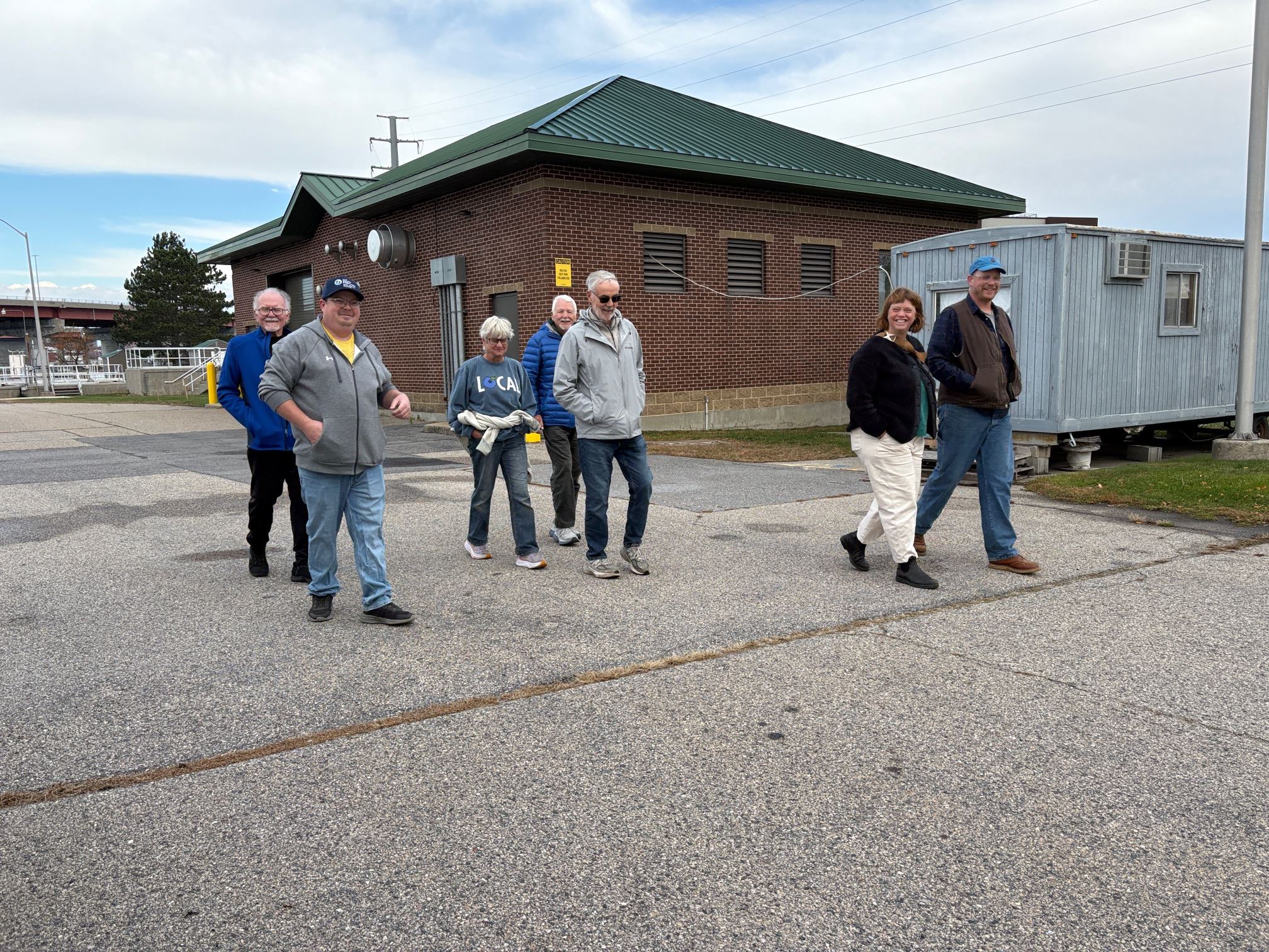 Group walking outside at the South Portland Wastewater Treatment Facility